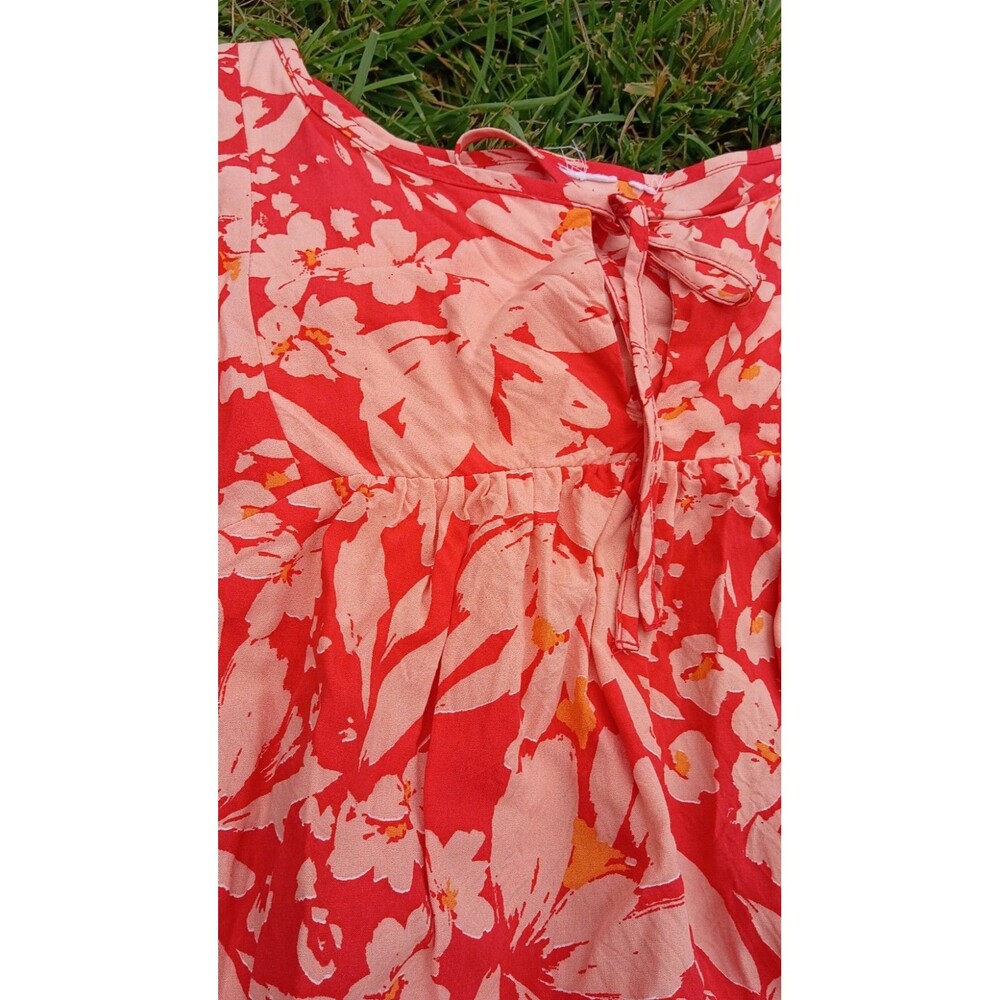 Gap Floral Swing Top Womens Small Coral Pink Lightweight Boho Peasant Blouse - Picture 6 of 10